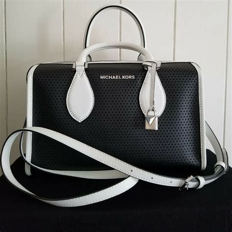 michael kors black and white purse|michael kors black shoulder purse.